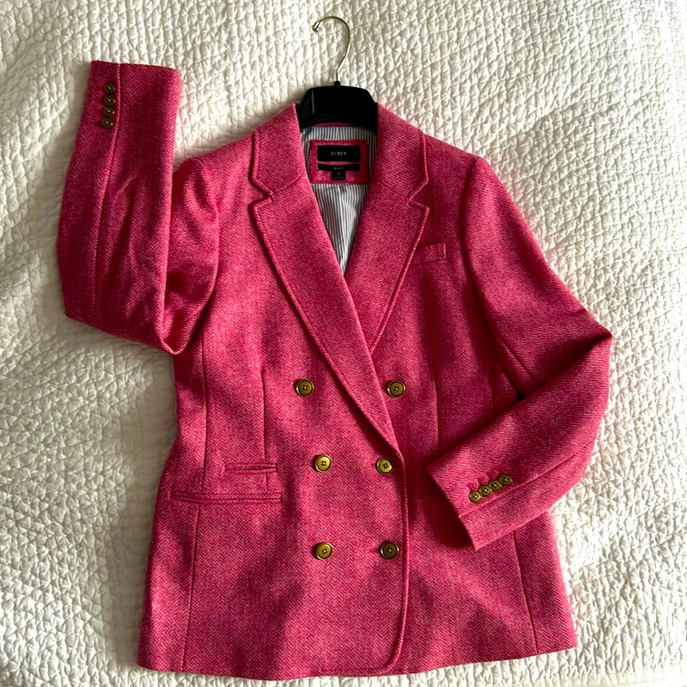 J. Crew Bristol blazer in raspberry pink English wool herringbone size 8 EUC